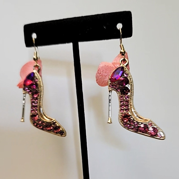 Pink High Heel Earrings Novelty Earrings Rhinestone Earrings - Picture 4 of 11